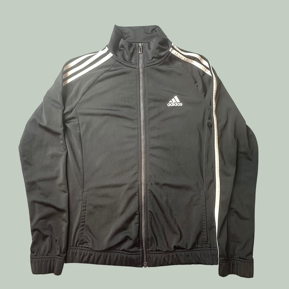 Adidas Track Jacket Womens S BK4658 Black 3-Stripes Full Zip Athletic Jacket